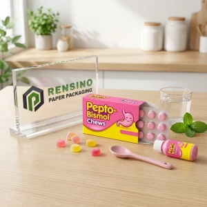 Boîte en papier rose avec logo imprimé et motif de chewing-gum, adaptée pour les cadeaux, les aliments ou l'emballage de détail, service OEM/ODM disponible