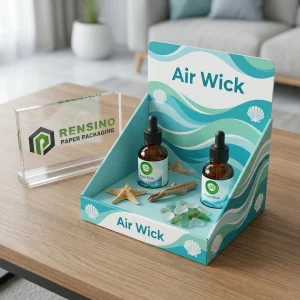 Scatola espositiva di carta blu con motivo a conchiglia, adatta per esposizione di cosmetici o regali, personalizzazione di alta qualità da RENSINO