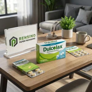 White and Green Pharmaceutical Paper Box with Printed Logo and Tablets, Suitable for Medicine or Supplement Packaging, OEM/ODM Service Available
