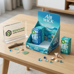 Blaue Präsentationsbox mit Ozean- und Muschel-Muster, individueller Logo-Druck verfügbar