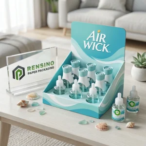 Aqua Blue Paper Display Box with Small Bottles, Suitable for Cosmetic or Gift Packaging