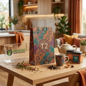 Colorful Printed Paper Bag Packaging with Abstract Pattern Suitable for Gift or Retail Packaging, Custom Logo Printing Available