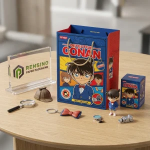 Sac en papier imprimé bleu et rouge avec des images de dessin animé Détective Conan pour l'emballage cadeau, impression de logo personnalisée disponible