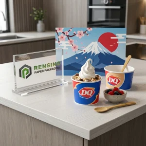 Scatola di imballaggio in carta stampata con chiara brandizzazione e motivo del Monte Fuji, adatta per imballaggio regalo, alimentare o al dettaglio, servizio OEM/ODM disponibile