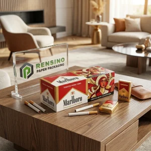 Tube en papier à tabac rouge et blanc avec le logo Marlboro et un motif artistique, adapté à l'emballage de cadeaux, de détail, de nourriture, de cosmétiques ou de bijoux, service OEM/ODM disponible