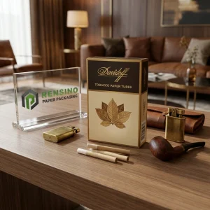 Tubes en papier à tabac Davidoff avec motif de feuilles, adaptés pour un emballage cadeau ou de vente au détail, design personnalisé disponible