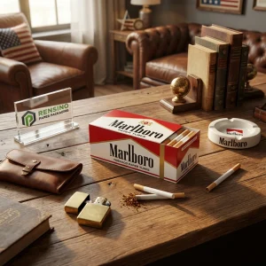 Boîte d'emballage en papier rouge et blanc avec tubes en papier Marlboro et logo imprimé, adaptée pour les cadeaux, le commerce de détail ou l'emballage de tabac, service OEM/ODM disponible