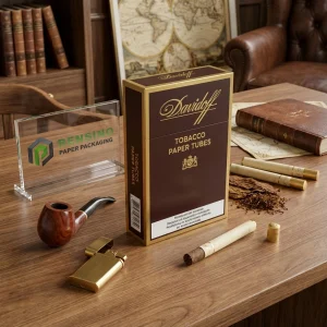 Tubes en papier brun à tabac avec branding imprimé et design classique, adaptés pour l'emballage de cadeaux, de détail ou alimentaire, service OEM/ODM disponible