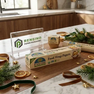Carta da imballaggio per alimenti con testo stampato “IF YOU CARE” e motivo di albero verde, adatta per imballaggio di alimenti, regali o vendita al dettaglio, design personalizzato disponibile