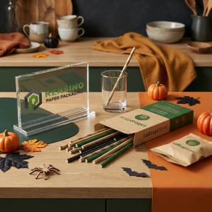 Bedruckte Papierstrohhalme mit Herbstmuster und Logo für Getränke- oder Einzelhandelsnutzung, OEM/ODM-Service verfügbar