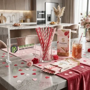 Pink and White Printed Paper Straws with Logo and Pattern for Beverage or Gift Use, OEM/ODM Service Available