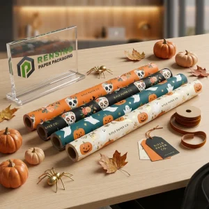 Bedruckte Halloween-Themen Geschenkpapierrollen für Geschenk- oder Einzelhandelsverpackung, benutzerdefiniertes Design verfügbar
