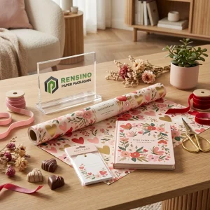 Rosa florale Muster-Wickelpapierrollen mit Herzmotiven für Geschenkverpackungen, benutzerdefiniertes Design verfügbar