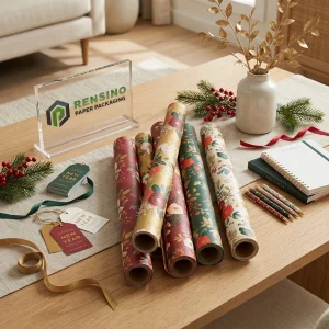 Bedruckte Blumenmuster Geschenkpapierrollen für Geschenkverpackungen und Einzelhandelsnutzung, benutzerdefiniertes Design verfügbar