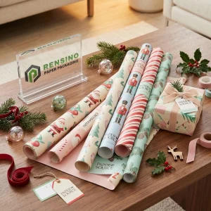 Bedruckte Weihnachtsgeschenkpapierrollen für Geschenkverpackungen und Präsentationen, individuelles Design verfügbar