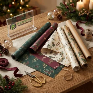 Rotolo di Carta da Regalo Stampata con Motivo Natalizio, Adatto per Imballaggio Floreale e Uso al Dettaglio, Design Personalizzato Disponibile