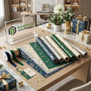 RENSINO Blaugrün und Weiß Blumengeschenkpapier mit Goldblattmuster, geeignet für Blumenverpackungen, Großhandelsanpassung