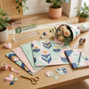 Carta da imballaggio floreale stampata con motivo floreale e branding chiaro, adatta per imballaggio di fiori o decorativo, servizio OEM/ODM disponibile