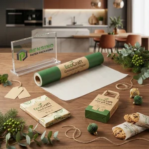 Grün und Kraft Bedrucktes Fettbeständiges Papier mit Lebensmittelverpackungs-Muster, Geeignet für Lebensmittelverpackungen und Einzelhandelsnutzung, Individuelles Design verfügbar