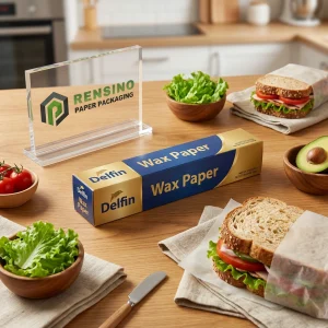 Kraft-Wachspapier mit klarem Logo-Druck, geeignet für Lebensmittel, Geschenke oder Einzelhandelsnutzung, benutzerdefiniertes Design verfügbar
