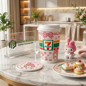 Pink and White Paper Cup with 7-Eleven Logo and Floral Pattern, Suitable for Beverage or Gift Packaging, OEM/ODM Service Available