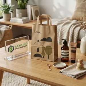 Bolsa de Papel Kraft Aesop con Patrón Impreso de Árbol Abstracto y Nube, Adecuada para Empaque Cosmético o de Regalo, Servicio OEM/ODM Disponible