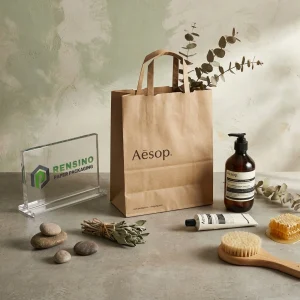 Bolsa de Papel Kraft Aesop con Texto de Marca Impreso, Adecuada para Empaque Cosmético o de Regalo, Impresión de Logo Personalizado Disponible
