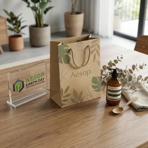 Bolsa de Papel Kraft Aesop con Patrón de Hoja, Adecuada para Empaque de Regalo o Venta al por Menor, Impresión de Logo Personalizado Disponible