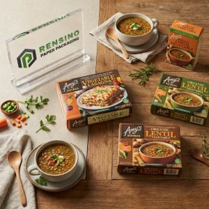 Boîte d'emballage alimentaire biologique aux lentilles et légumes d'Amy avec des images de légumes, adaptée pour l'emballage alimentaire ou de détail, conception personnalisée et service OEM/ODM disponible