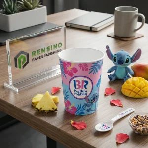 Pink and Blue Paper Cup with Floral Pattern and Logo, Suitable for Food Packaging, Gift or Retail Use, Custom Design Available