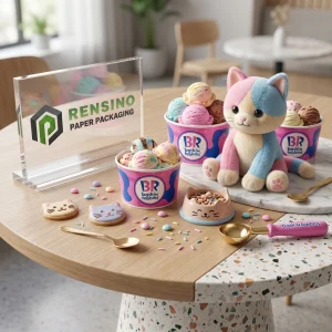 Pink and Blue Printed Paper Packaging with Cat Pattern, Suitable for Gift, Food, or Retail Packaging, Custom Design Available
