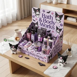 Scatola espositiva Purple Bath & Body Works con motivo di pipistrello e teschio, design personalizzato disponibile