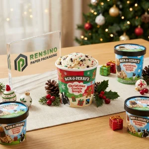 Confezione di tazze di carta per gelato a tema natalizio per imballaggio alimentare, stampa logo personalizzata disponibile