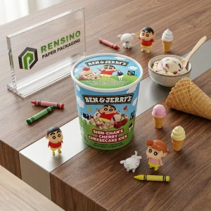 食品包装用のアニメキャラクターとチェリーチーズケーキのイラストが描かれた青い紙チューブ包装、カスタムデザインが可能