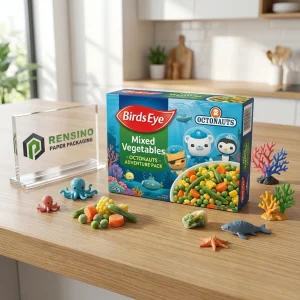 Boîte d'emballage en papier imprimé de légumes mélangés Birds Eye avec des images sur le thème de l'océan, adaptée pour l'emballage alimentaire, conception personnalisée et service OEM/ODM disponible