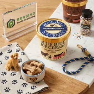 Scatola di imballaggio in carta stampata con motivo di biscotto a forma di osso per cani, adatta per imballaggio alimentare, servizio OEM/ODM disponibile