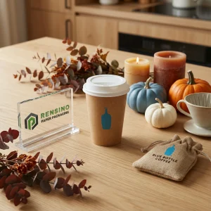 Gobelets en papier jetables Kraft pour café avec logo imprimé de bouteille bleue, impression de logo personnalisée disponible