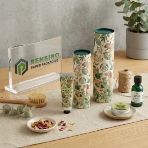 Printed Fabric Paper Tube Packaging with Animal and Leaf Illustrations, Suitable for Fabric or Gift Packaging, Custom Design Available