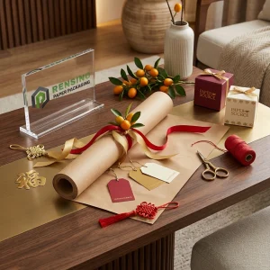 Rotolo di Carta Regalo Kraft con Nastri, Adatto per Imballaggio di Regali, Vendita al Dettaglio o Alimentari, Design Personalizzato Disponibile