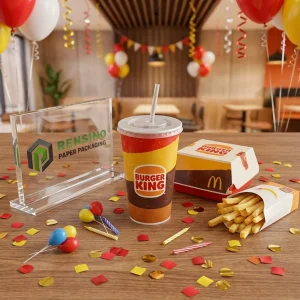 Красные, желтые и коричневые одноразовые бумажные стаканы с логотипом Burger King, доступный дизайн на заказ