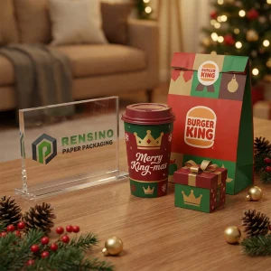 Tazze di carta usa e getta rosse e verdi con testo Merry King-mas e motivo corona, servizio OEM/ODM disponibile