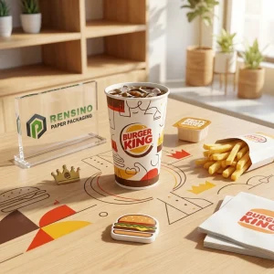 Gobelet en papier blanc avec motif de burger et abstrait pour l'emballage de boissons, design personnalisé disponible