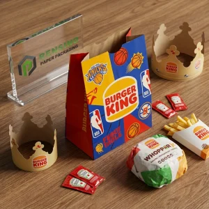 Sacola de Papel Colorida com Logotipo de Esportes e Burger King, Impressão Personalizada Disponível
