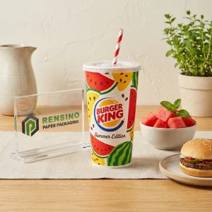 Vaso de papel colorido para bebidas con patrón de sandía y frutas para embalaje de bebidas, diseño personalizado disponible