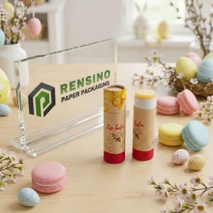 Empaque de tubo de bálsamo labial de papel kraft con patrón de abeja y panal, adecuado para uso cosmético o de regalo, diseño personalizado disponible