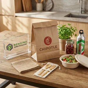 Confezione di sacchetti di carta marrone con logo Chipotle stampato, adatta per imballaggio alimentare o al dettaglio, servizio OEM/ODM disponibile