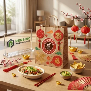 Sacchetti di Carta Alimentare Usa e Getta Kraft con Motivo Rosso e Oro per il Capodanno Cinese, Design Personalizzato Disponibile