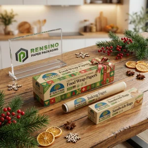 Carta da Imballaggio Alimentare Verde e Bianca con Logo Stampato e Motivo Natalizio, Adatta per Imballaggio Alimentare o al Dettaglio, Servizio OEM/ODM Disponibile