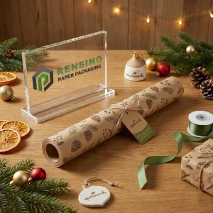 Rotolo di Carta Regalo Kraft con Motivo Pigna e Foglia, Adatto per Imballaggio di Regali, Vendita al Dettaglio o Alimentari, Design Personalizzato Disponibile