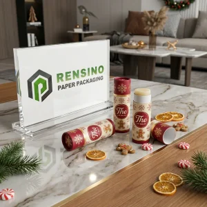 Confezione di Tubo per Burrocacao Rosso e Beige con Motivo di Omino di Pan di Zenzero e Fiocco di Neve, Adatta per Uso Cosmetico, Design Personalizzato Disponibile